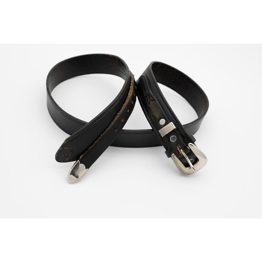 Vintage Black Leather Belt Solid Brass Buckle‎ Men’s Size 40 Distressed
